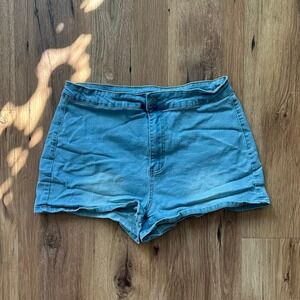 SheIN Light Wash High Waisted Denim Jean Shorts Plus Size 1XL Blue
